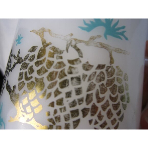 Vintage Federal Milk Glass Gold Pine Cones Coffee Mug - Heat Proof - Picture 7 of 10